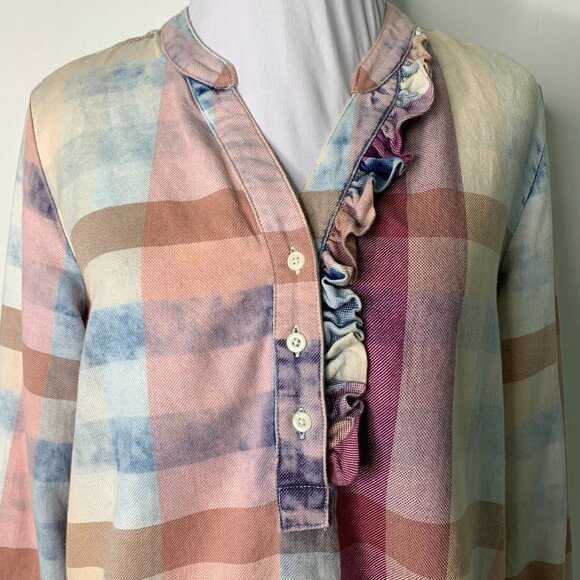 Isabella Sinclair Women's Pink Plaid Ruffle Long Sleeve Button Down Shirt XS - Picture 3 of 16